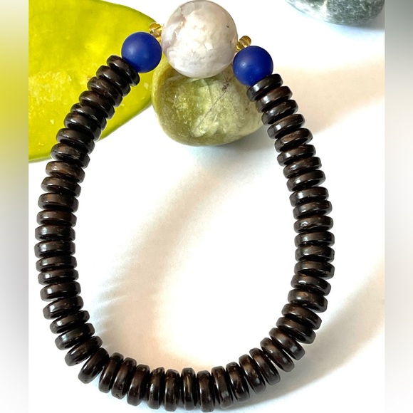 Flower Agate Bracelet With Coconut Shell Beaded Stretchy Bracelet - Picture 1 of 4